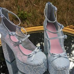 Sugar Thrillz light blue platform heels