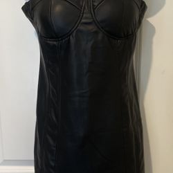 Black straps faux leather mini dress size medium Shinestar  IN EXCELLENT CONDITION!