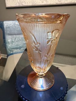 Iris and Herringbone Iridescent Carnival Glass Vase