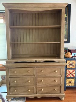 Wood Dresser with Hutch Bookcase Top
