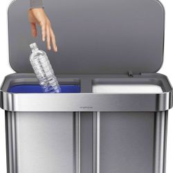 simplehuman 58 Liter/15.3 Gallon Step Can Liner Pocket, Brushed Stainless Steel Dual Compartment Recycler