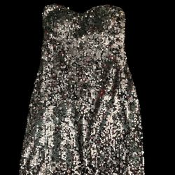Strapless sequin silver mini dress