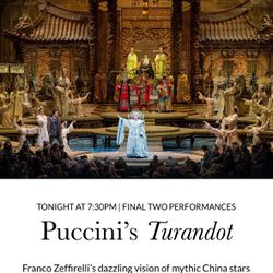 Met Opera Tickets today 7:30pm Puccini Turandot 
