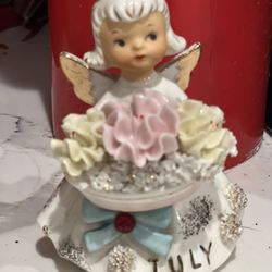 Vintage Geo Z Lefton Figurine Birthday Ange July Cosmos Ruby
