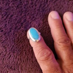1960'S Silver Oval Women's Turquoise Ring Size 6.5