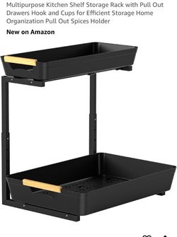 Multipurpose Kitchen Shelf Storage Rack with Pull Out Drawers Hook and Cups for Efficient Storage Home Organization Pull Out Spices Holder
