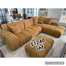 Living Room Sectional Chaise Sofa With Ottoman 