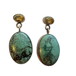 sterling silver  Tibetan turquoise  yellow topaz   earrings