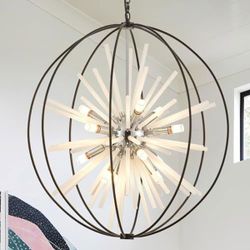 31.5" Black Globe Sputnik Chandelier 12-Light Mid Century Modern