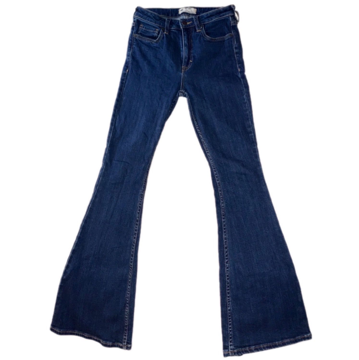 EUC Free People Jeans Size 25 Flare Wide Leg (Vintage-Style Boho) Blue Denim, Like Levis, Madewell, Anthropologie Bell Bottom