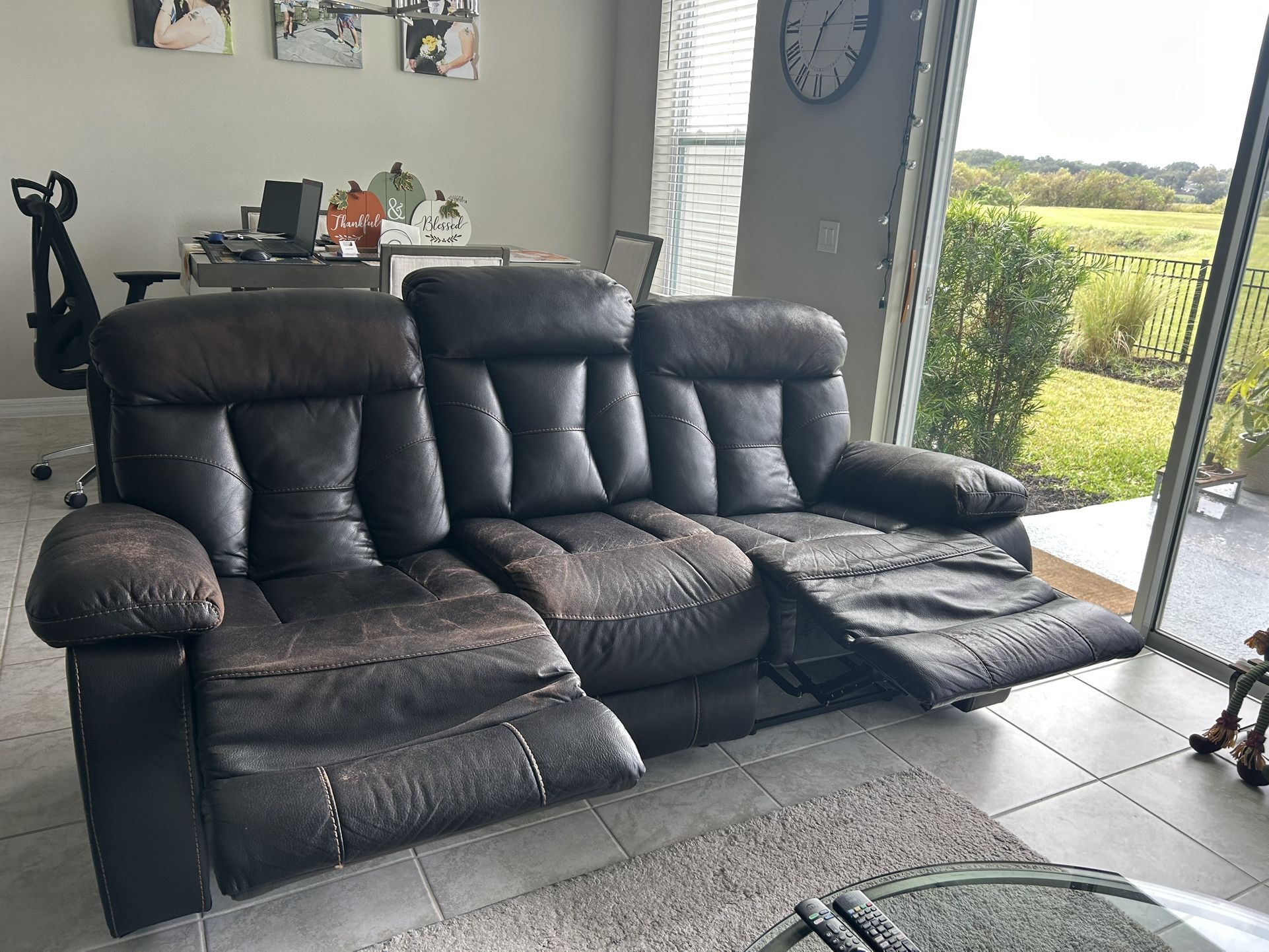 Brown Leather sofa and Loveseat Recliners