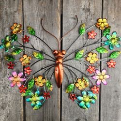 Flower Butterfly With Metal Frame, Wall Decor, Wall Hanging
