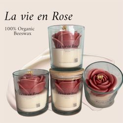 La Vie en Rose Candle – Rose Scented | %100 Organic Beeswax | Hand Poured | No Paraffin or Synthetic Fragrance| Home Decor | Romantic Gift |
