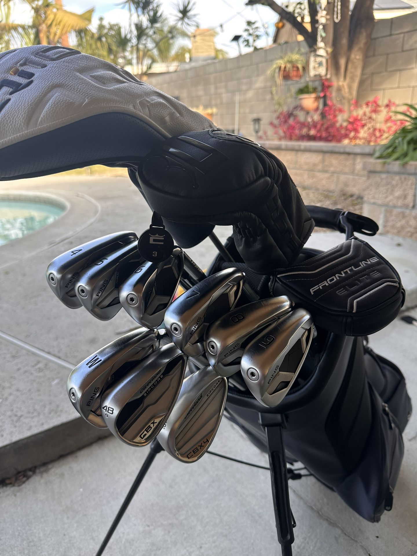 Premium Golf Club Set With Vessel Stand Bag (Taylormade Qi10 Max Driver, Ping G430 4-PW Irons, Cleveland Wedges, Cobra Dark speed 3 Hybrid, +)