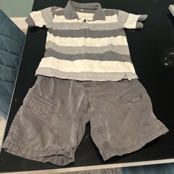 Striped Polo Shirt and Cargo Shorts Set Boys Sz5/6