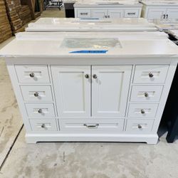 48 in Single Sink Bath Vanity in White with Marble Top in White  $699 