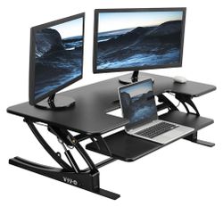 VIVO 42 inch Height Adjustable Stand Up Desk Converter, V Series, Quick Sit to Stand Tabletop Dual Monitor Riser Workstation, Black, DESK-V000VL