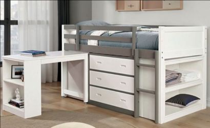Brand New White & Grey Twin Size Loft Bed Frame