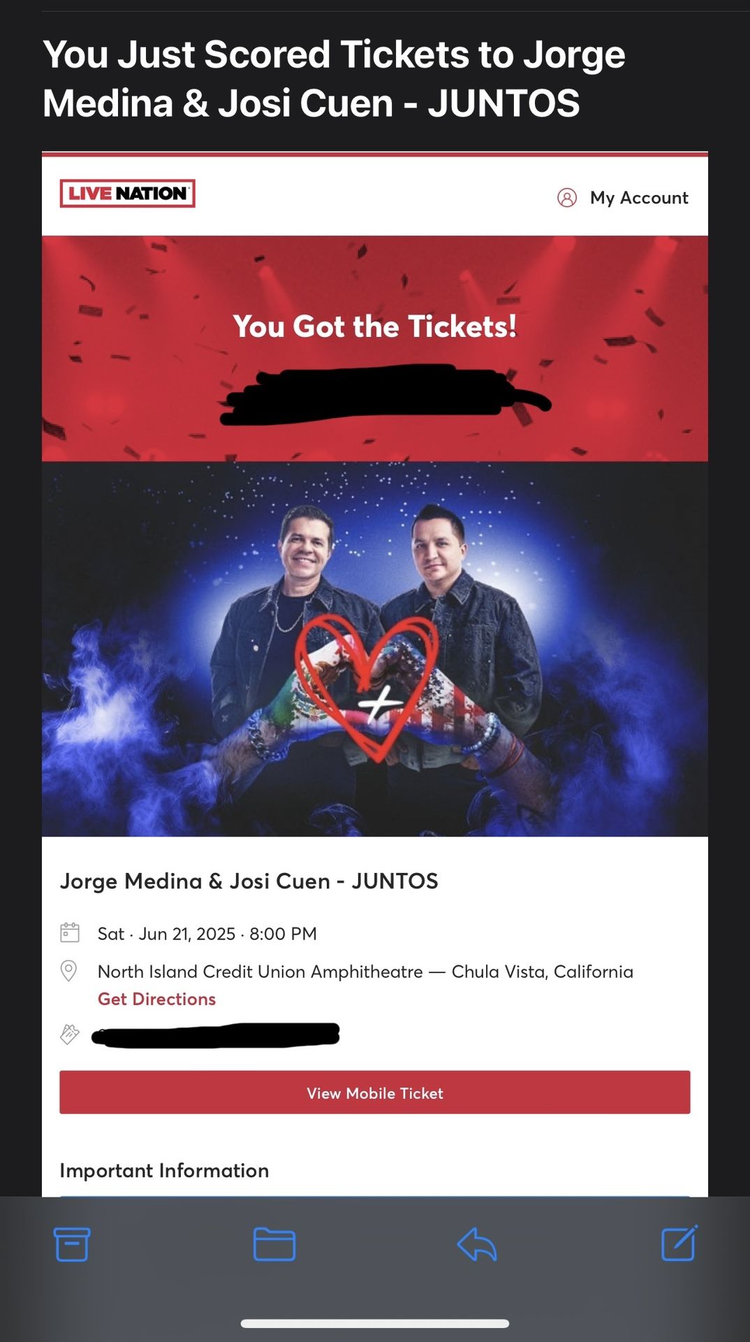 2 Tickets For Jorge Medina y Josi Cuen
