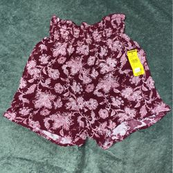 red and white floral high rise shorts
