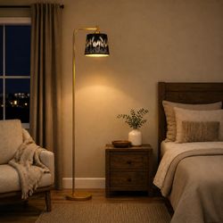 Floor Lamp with Black & Gold Wheat Cutout Metal Shade