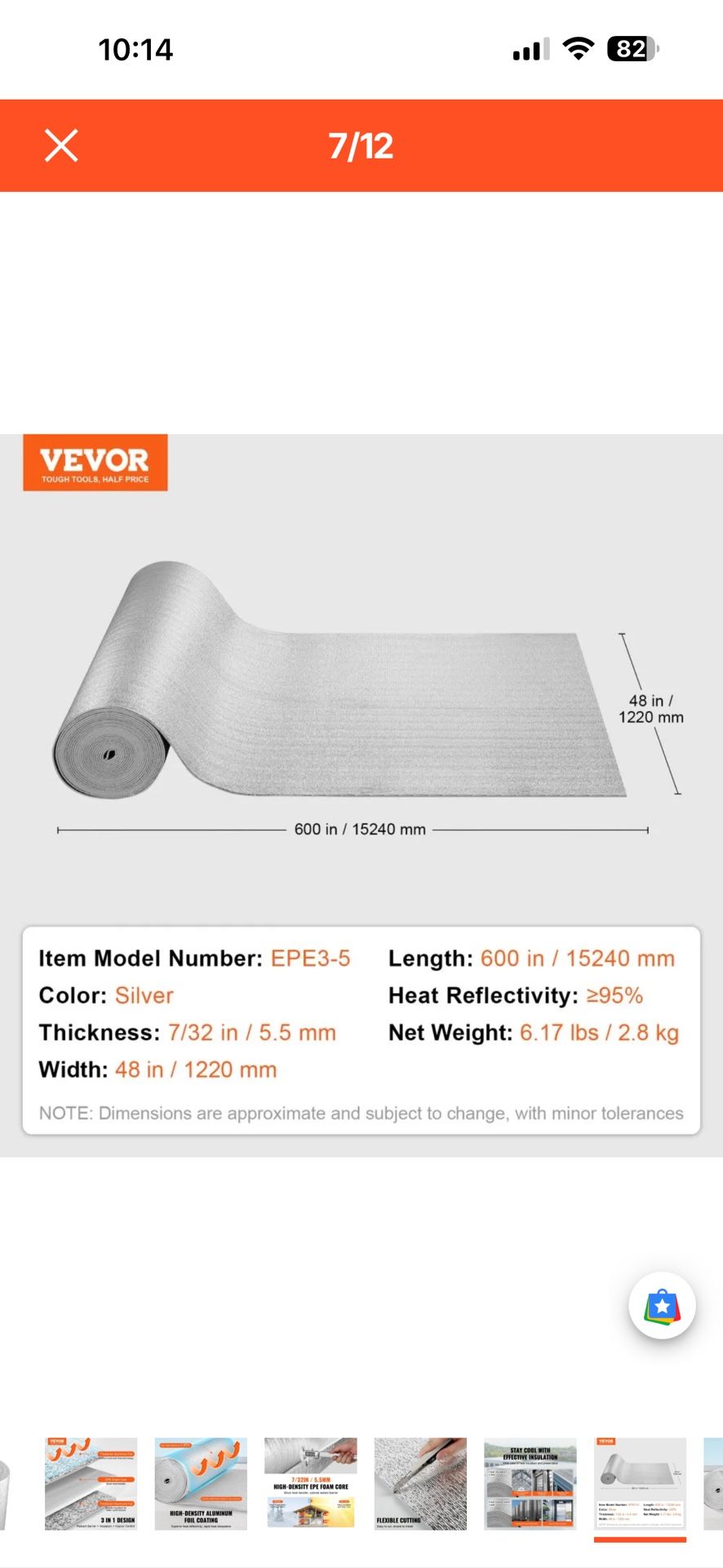 VEVOR Double Reflective Insulation Roll, Foam Core Radiant Barrier, 5.5mm 48 in x 50 ft, Double-Sided Aluminum Foil EPE Foam Heat Reflective Shield, T