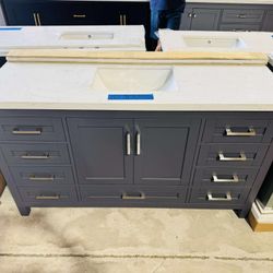 60 in. W x 22 in. D Single Sink Bath Vanity in Gray with White Top $925 