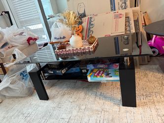 Black Glass Coffee Table with Lower Shelf