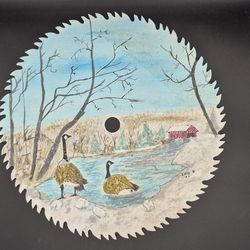Vintage Hand Painted Saw, Winter Scene, 14.5"