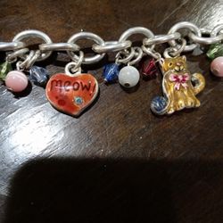 Silver CAT CHARM BRACELET w/5 cat charms 