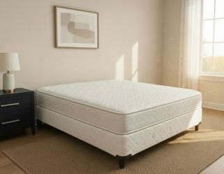 Spring Air full size mattress $95, 9” boxspring $50, metal bed frame $25