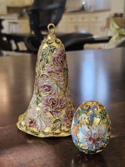 Vintage Chinese Cloisonne Enamel Egg And Christmas Bell