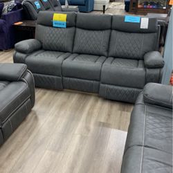 Leather Powered Dark Gray Sofa