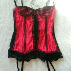 Lovers Lane Red Satin & Back Lace Bustier 