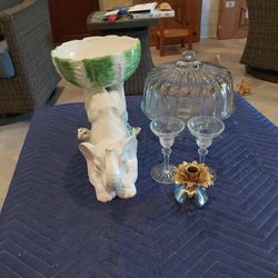 Wedgewood Candle Holders, Cake Dish, Hand Painted Elephant/Turtle Fruit Bowl, All For $50