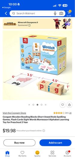Coogam Wooden Reading Blocks Toy Ages 3+