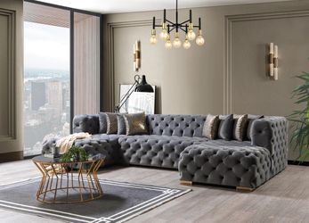 Gray Velvet Double Chaise Sectional