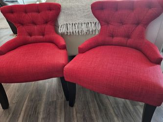 2 Red Tufted Accent Chairs – Statement/Wingback Style