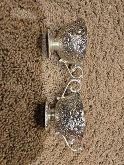 Antique Vintage Collectible Silver Floral Design Cream and Sugar Set