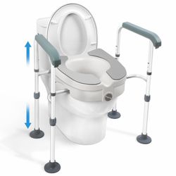 Raised Toilet Seat with Handles, 5-Inch Height, Adjustable Arms and Legs, Heavy Duty, 400 LBS