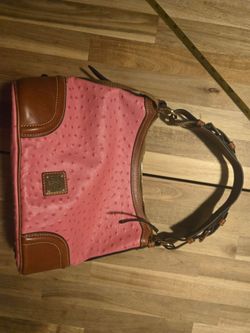 Dooney & Bourke Pink Ostrich Embossed Leather Hobo Shoulder Bag Tan Trim