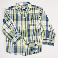 healthtex Boys 24M Yellow/Blue Plaid Long Sleeve Button Down Shirt, SMOKE FREE!