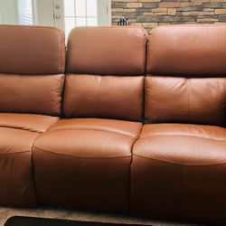 Leather Reclining Sofa & Table Set - Excellent Condition!