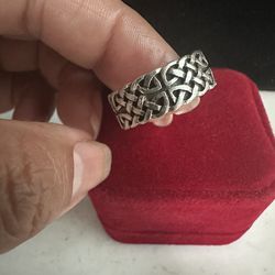 925 Sterling Silver, Celtic W/ Cross Design Wide Band Ring , Size 9.25, Marked 925 , Design All Around The Band, Very Nice Ring