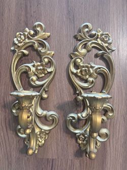 Vintage 1971 HOMCO Gold Wall Sconce Candle Holder