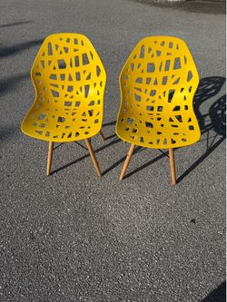 Mid-Century Modern Yellow Geometric Chairs (Set of 2)
