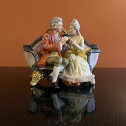 Vintage Royal Crown Cucci Gilt Porcelain Victorian Courting Couple on Sofa
