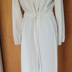 Vintage JC Penney's Fashions 1970s Ivory Cowl Neck Wide Leg Jumpsuit sz 12