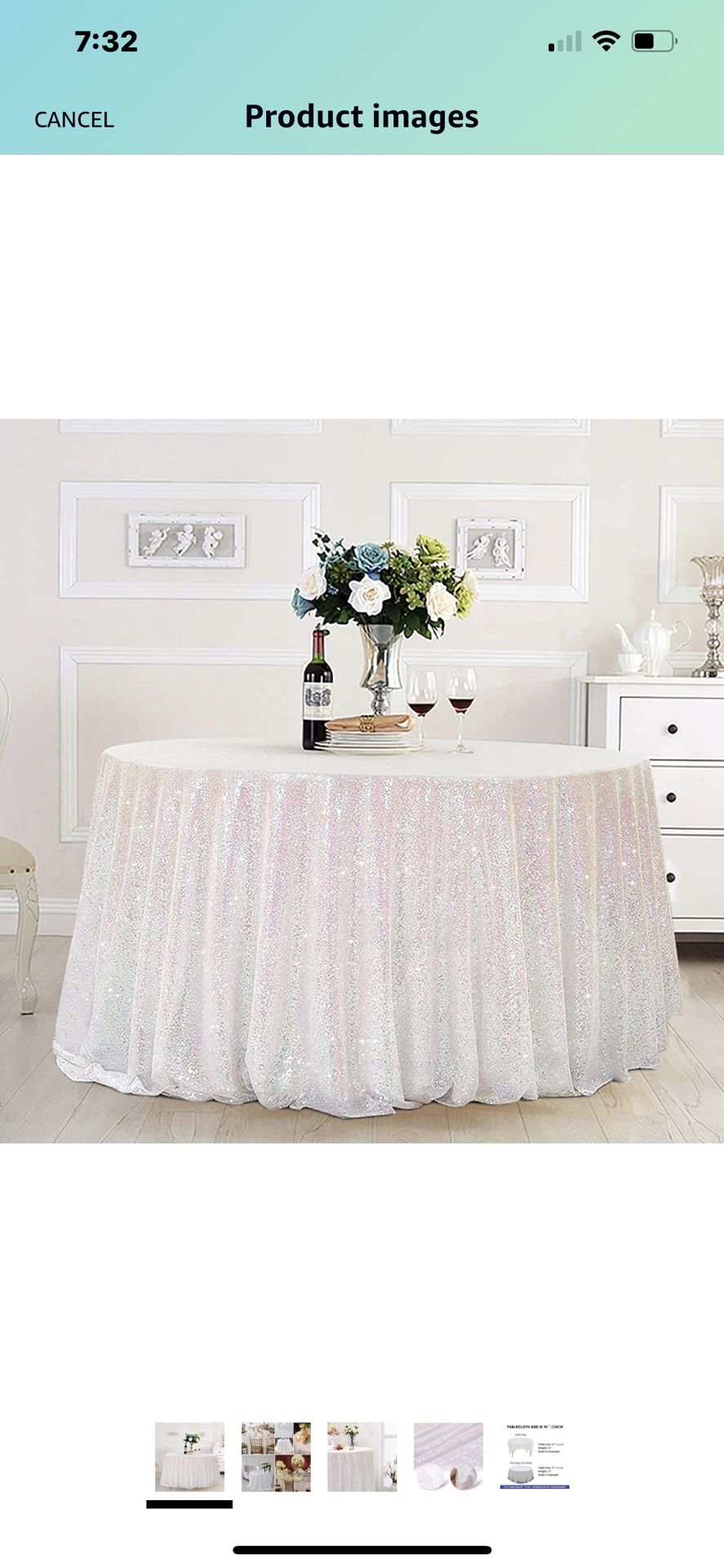 White Sequin Tablecloth 90” Round - Brand New 