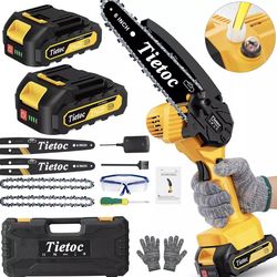 tietoc Mini Cordless Chainsaw, 6 Inch Handheld Chain Saw With Security Lock [Sen